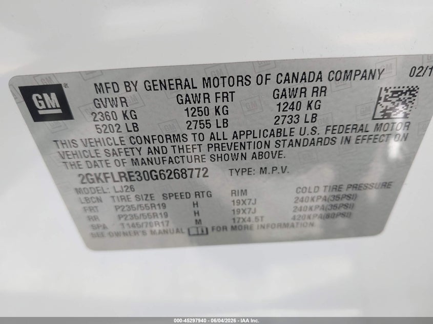 2016 GMC Terrain Denali VIN: 2GKFLRE30G6268772 Lot: 45297940