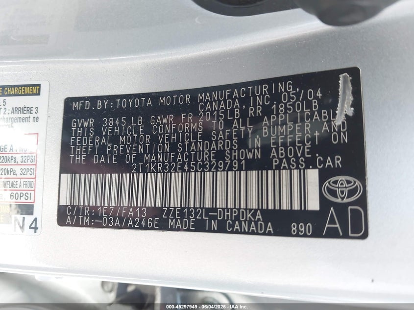 2005 Toyota Matrix VIN: 2T1KR32E45C329791 Lot: 45297949