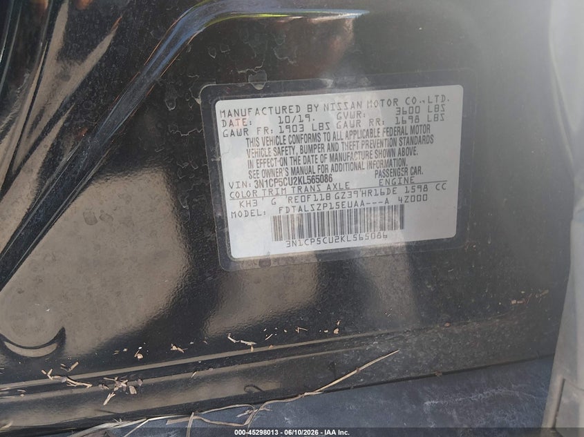 VIN 3N1CP5CU2KL565086 2019 NISSAN KICKS SV