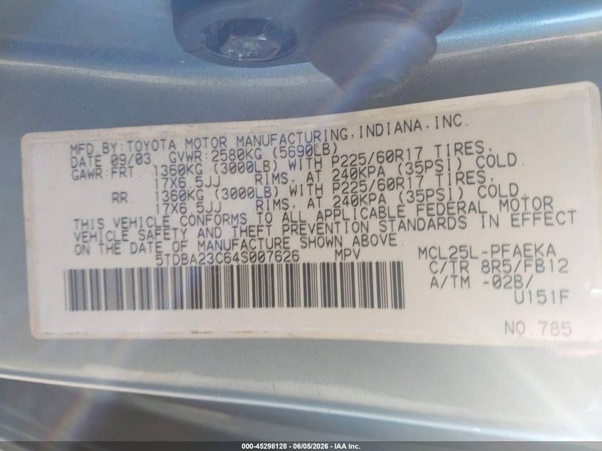 2004 Toyota Sienna Le VIN: 5TDBA23C64S007626 Lot: 45298128