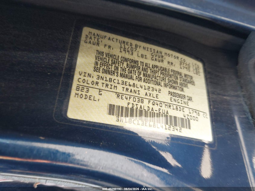2008 Nissan Versa 1.8S VIN: 3N1BC13E68L412342 Lot: 45298193
