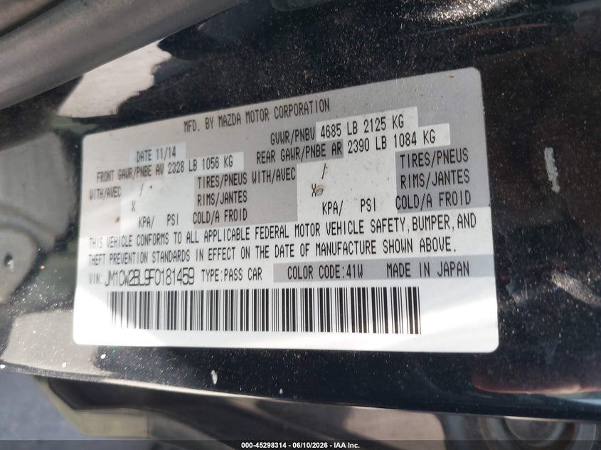 2015 Mazda Mazda5 Sport VIN: JM1CW2BL9F0181459 Lot: 45298314