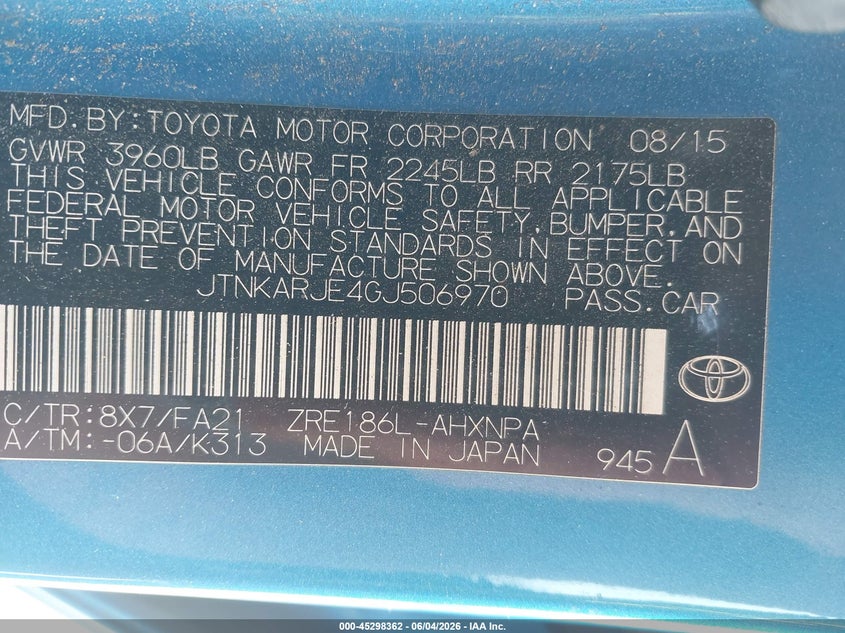 2016 Scion Im VIN: JTNKARJE4GJ506970 Lot: 45298362