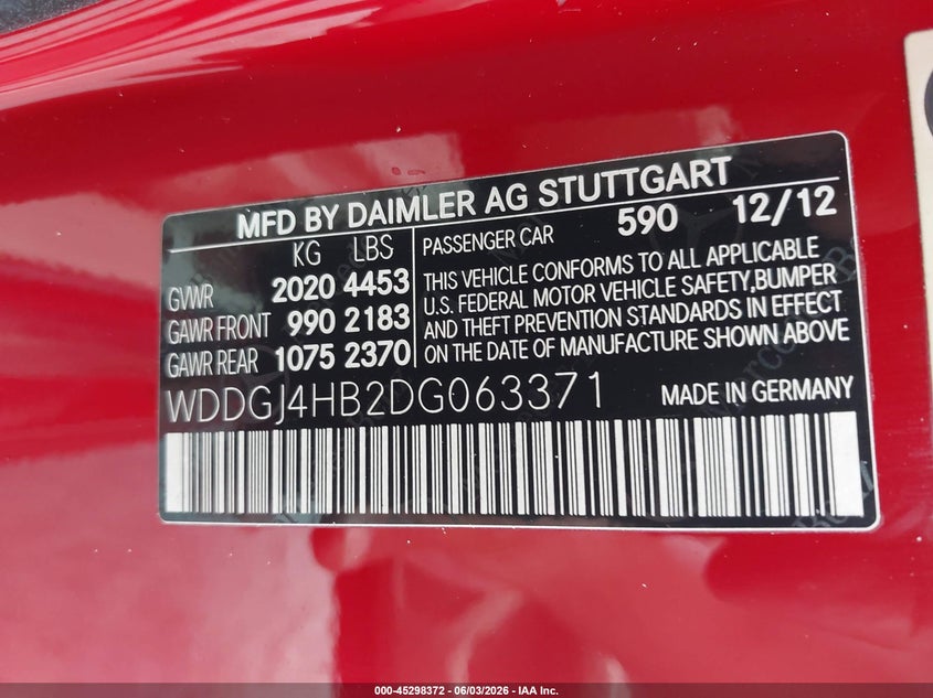 2013 Mercedes-Benz C 250 VIN: WDDGJ4HB2DG063371 Lot: 45298372