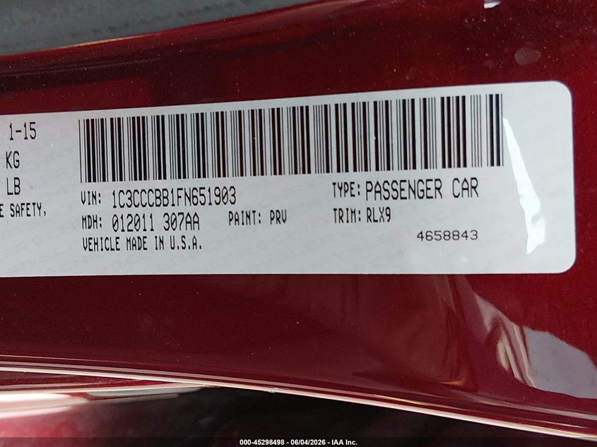 2015 Chrysler 200 S VIN: 1C3CCCBB1FN651903 Lot: 45298498