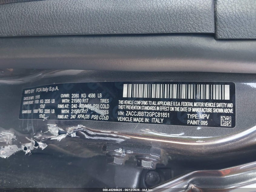 2016 Jeep Renegade Latitude VIN: ZACCJBBT2GPC81851 Lot: 45298625