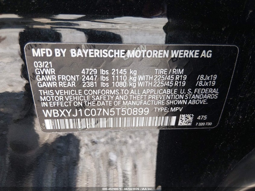 2022 BMW X2 xDrive28I VIN: WBXYJ1C07N5T50899 Lot: 45298675