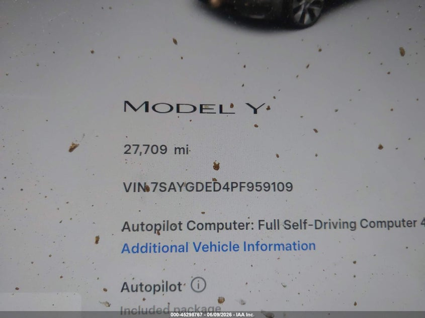 2023 TESLA MODEL Y ELECTRIC(VIN: 7SAYGDED4PF959109