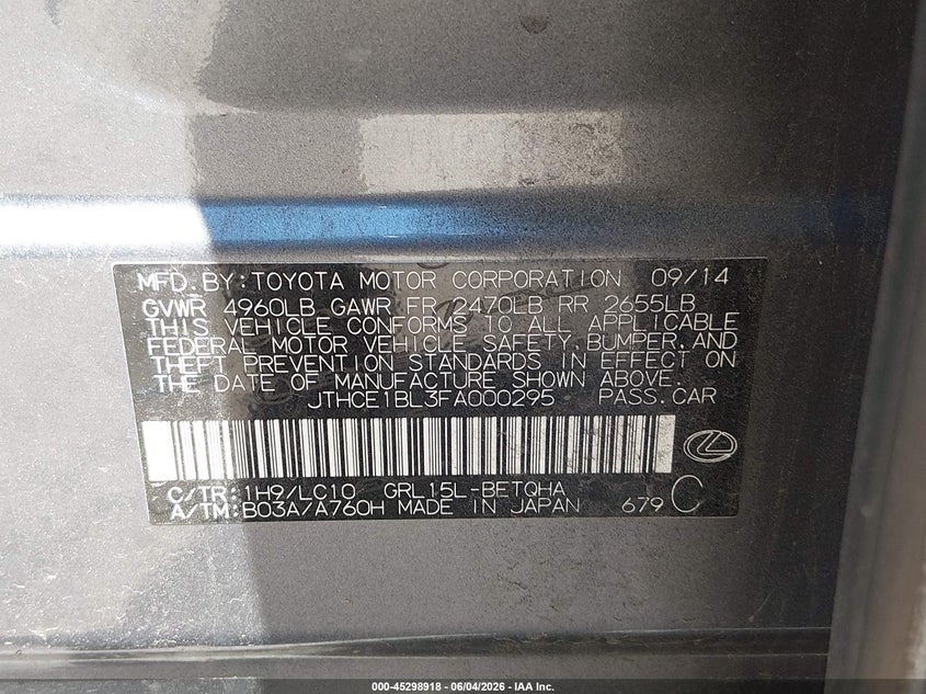 2015 Lexus Gs 350 VIN: JTHCE1BL3FA000295 Lot: 45298918