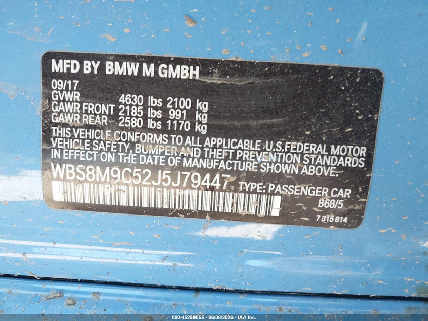 2018 BMW M3 Cs VIN: WBS8M9C52J5J79447 Lot: 45299055