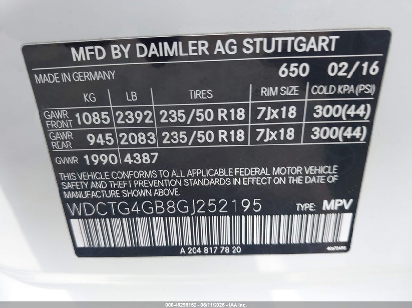 2016 Mercedes-Benz Gla 250 4Matic VIN: WDCTG4GB8GJ252195 Lot: 45299152