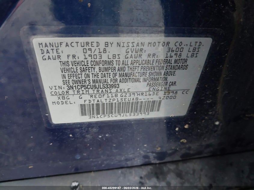 2018 Nissan Kicks Sr VIN: 3N1CP5CU9JL533993 Lot: 45299187