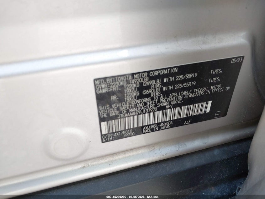 2023 Toyota Venza Xle VIN: JTEAAAAH7PJ137920 Lot: 45299290