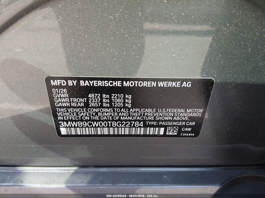 BMW 330I 2026 VIN 3MW89CW00T8G22784