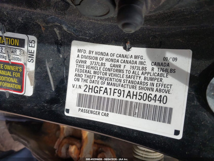 2010 Honda Civic Ex-L VIN: 2HGFA1F91AH506440 Lot: 45299459
