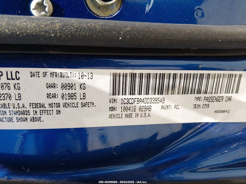 2013 Dodge Dart Sxt VIN: 1C3CDFBA4DD339549 Lot: 45299569