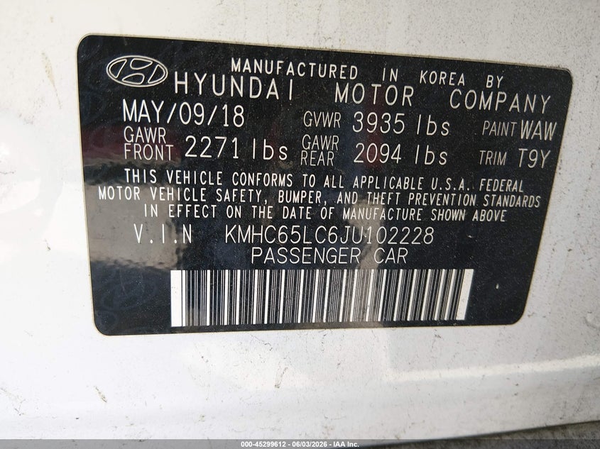 2018 Hyundai Ioniq Hybrid Blue VIN: KMHC65LC6JU102228 Lot: 45299612
