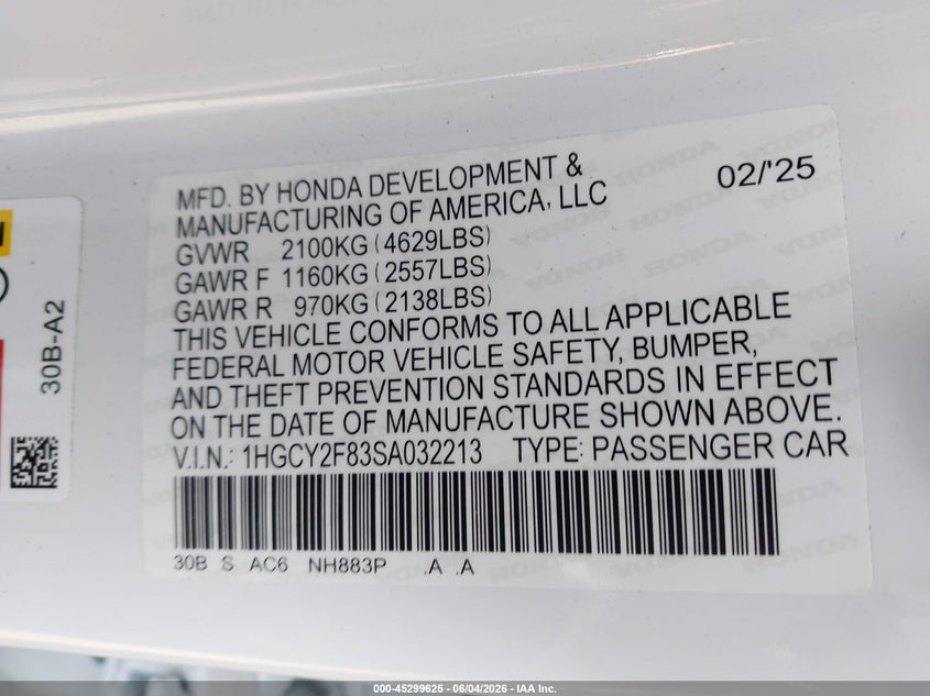 VIN 1HGCY2F83SA032213 2025 HONDA ACCORD HYBRID TOURING