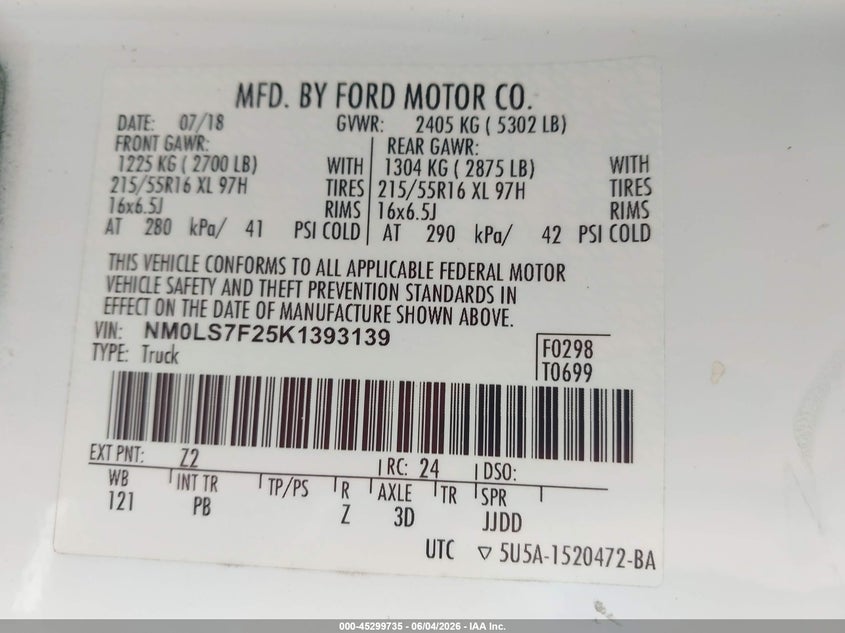 2019 FORD TRANSIT CONNECT VAN 2.0L I-4 DI, DOHC, VVT, 162HP