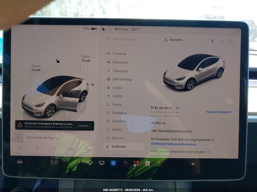 2023 Tesla Model Y Awd/Long Range Dual Motor All-Wheel Drive VIN: 7SAYGDEE8PA043975 Lot: 45299773