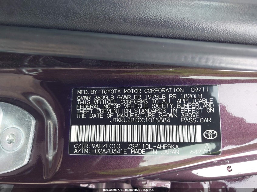 2012 Scion Xd VIN: JTKKU4B40C1015884 Lot: 45299776