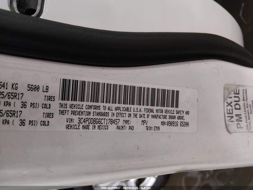 2012 Dodge Journey 3.6 Sxt white Lot 111045299927 Vin 3C4PDDBG6CT178457