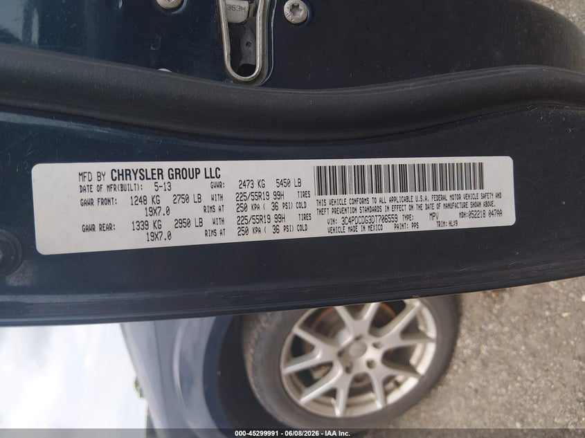 2013 Dodge Journey Crew VIN: 3C4PDCDG3DT706559 Lot: 45299991