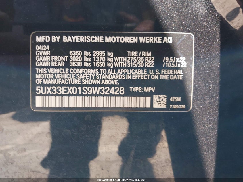 2025 BMW X6 3.0L I-6 DI, DOHC, V(VIN: 5UX33EX01S9W32428