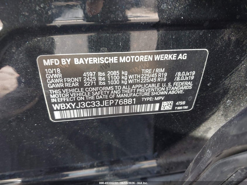2018 BMW X2 Sdrive28I VIN: WBXYJ3C33JEP76881 Lot: 45300222