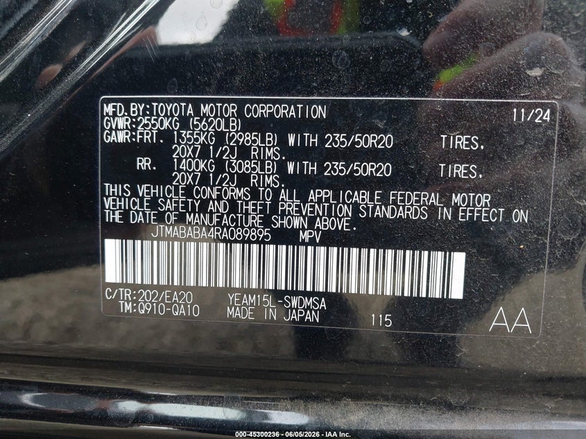 VIN JTMABABA4RA089895 2024 SUBARU SOLTERRA LIMITED