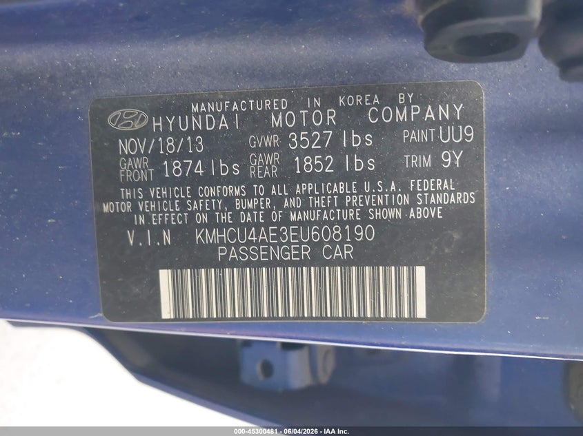 2014 Hyundai Accent Gls VIN: KMHCU4AE3EU608190 Lot: 45300481