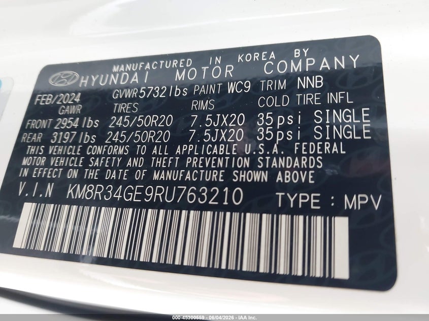 2024 Hyundai Palisade Xrt VIN: KM8R34GE9RU763210 Lot: 45300559