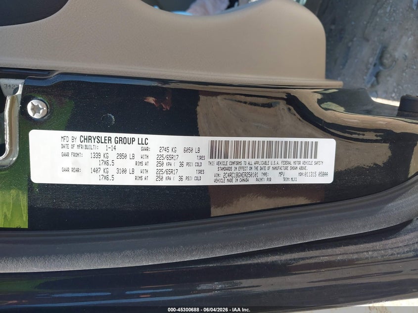 2014 Chrysler Town & Country Touring VIN: 2C4RC1BGXER250101 Lot: 45300688