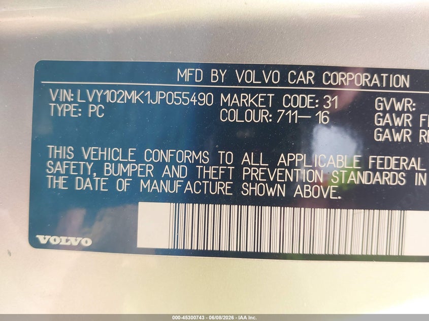 2018 Volvo S90 T5 Momentum VIN: LVY102MK1JP055490 Lot: 45300743