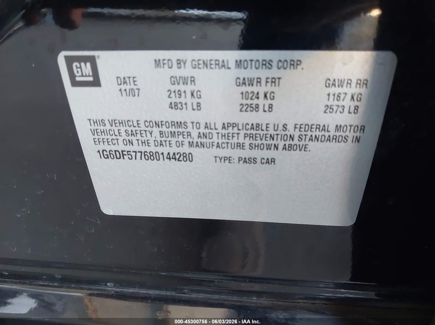 2008 Cadillac Cts Standard VIN: 1G6DF577680144280 Lot: 45300756