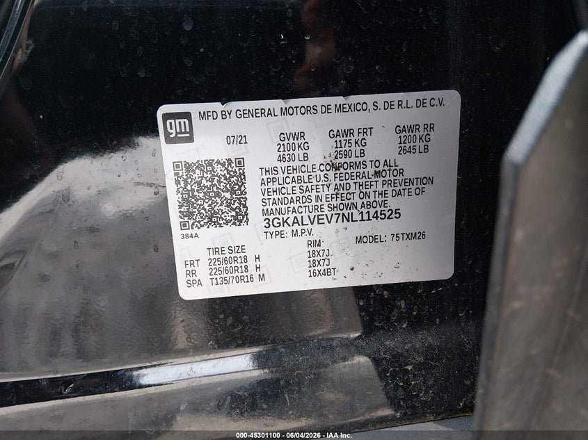 2022 GMC Terrain Awd Slt VIN: 3GKALVEV7NL114525 Lot: 45301100