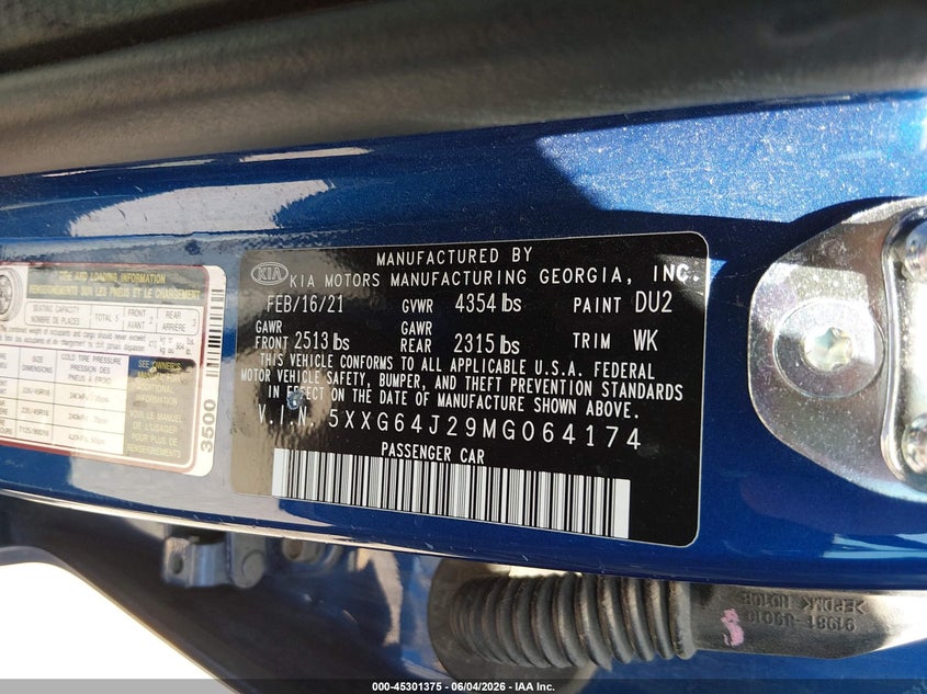 2021 Kia K5 Gt-Line VIN: 5XXG64J29MG064174 Lot: 45301375