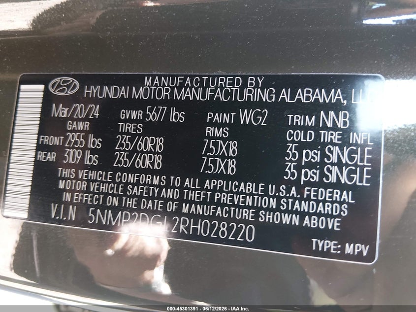 VIN 5NMP2DGL2RH028220 2024 HYUNDAI SANTA FE SEL