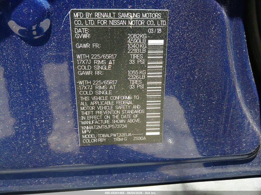 2018 NISSAN ROGUE SPORT UTILITY VEHICLE 2.5L I-4 DOHC, VVT, 170HP
