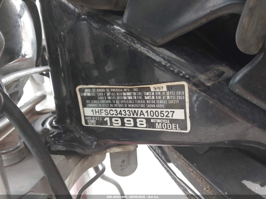 1998 Honda Gl1500 Ct VIN: 1HFSC3433WA100527 Lot: 45301468