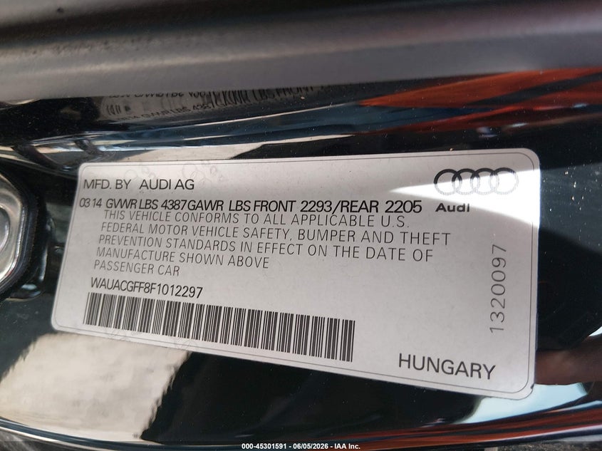 2015 Audi A3 1.8T Premium VIN: WAUACGFF8F1012297 Lot: 45301591