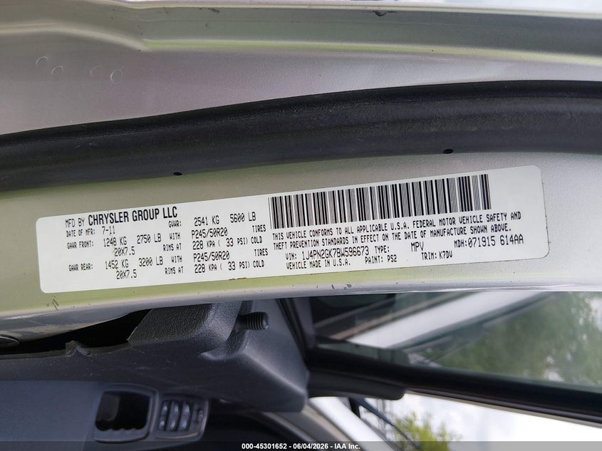 2011 Jeep Liberty Sport VIN: 1J4PN2GK7BW596673 Lot: 45301652