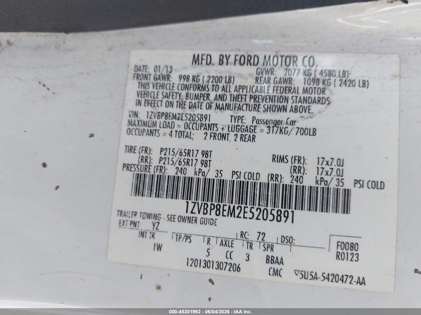2014 Ford Mustang V6 VIN: 1ZVBP8EM2E5205891 Lot: 45301962