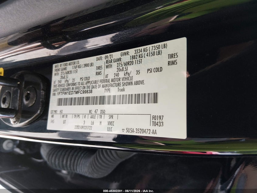 2021 Ford F-150 Xlt VIN: 1FTFW1ED7MFC99838 Lot: 45302201
