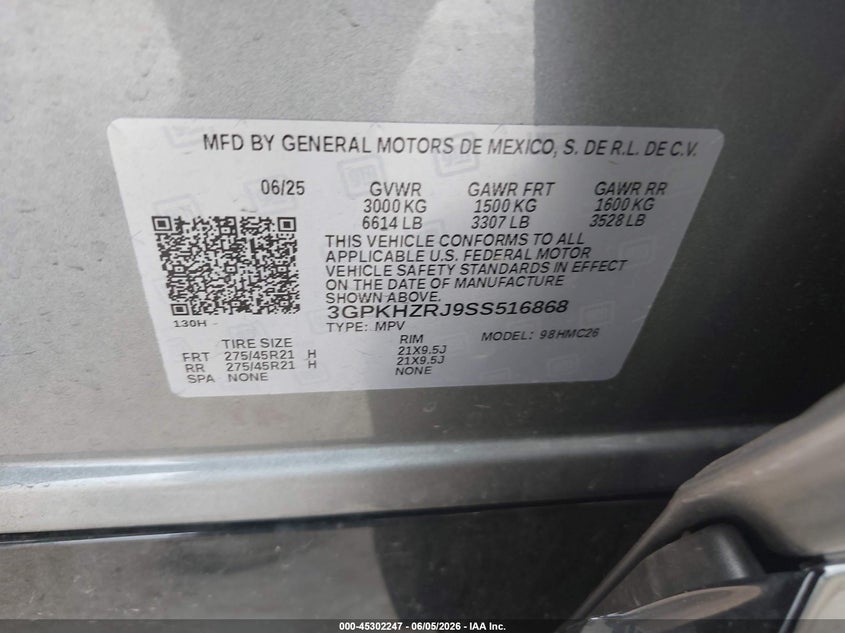 2025 HONDA PROLOGUE ELECTRIC(VIN: 3GPKHZRJ9SS516868