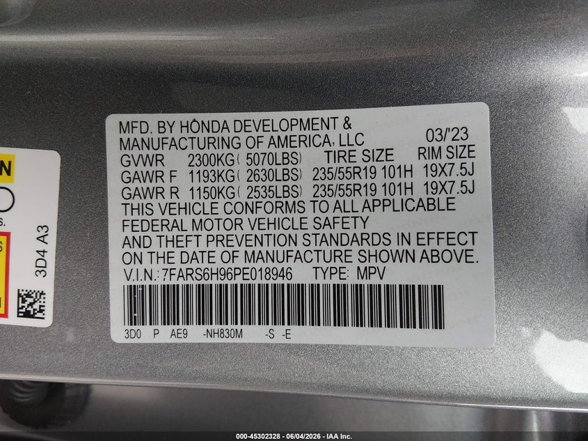 2023 Honda Cr-V Hybrid Sport Touring VIN: 7FARS6H96PE018946 Lot: 45302328