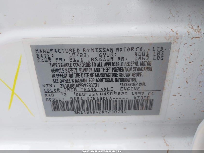 2024 Nissan Sentra Sr Xtronic Cvt VIN: 3N1AB8DV2RY230731 Lot: 45302489