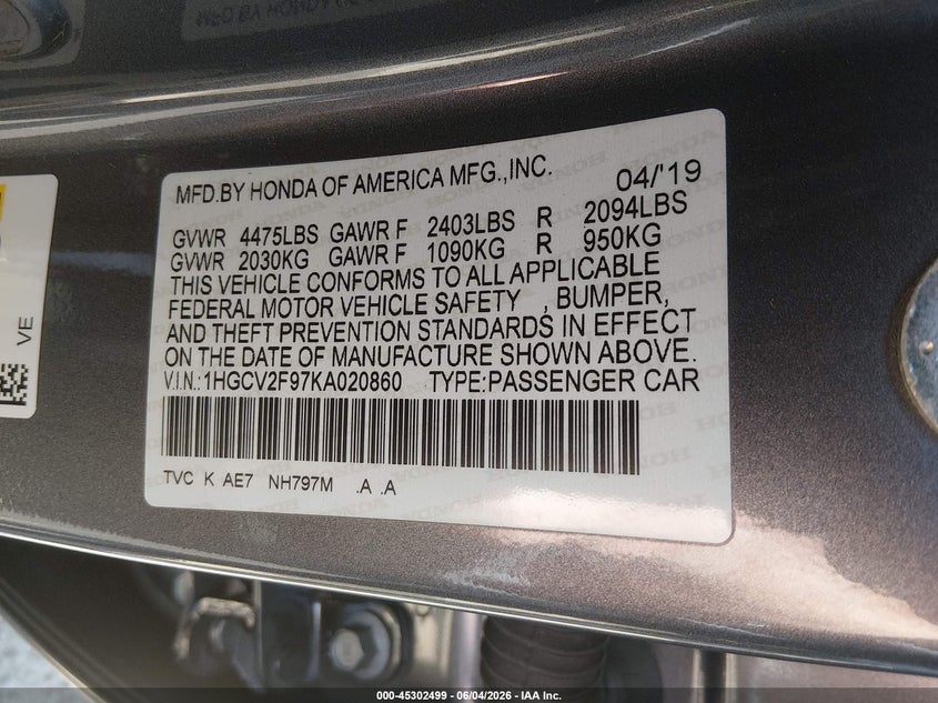 2019 HONDA ACCORD TOURING 2.0T — Photo 9