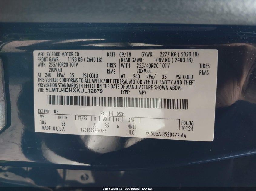 2019 Lincoln Mkc Black Label VIN: 5LMTJ4DHXKUL12879 Lot: 45302574