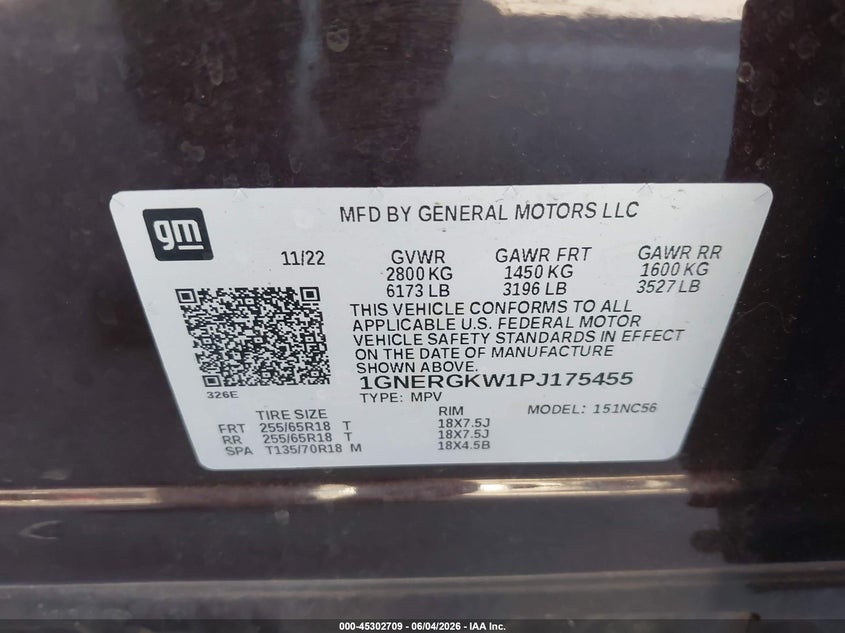 CHEVROLET TRAVERSE 2023 VIN 1GNERGKW1PJ175455